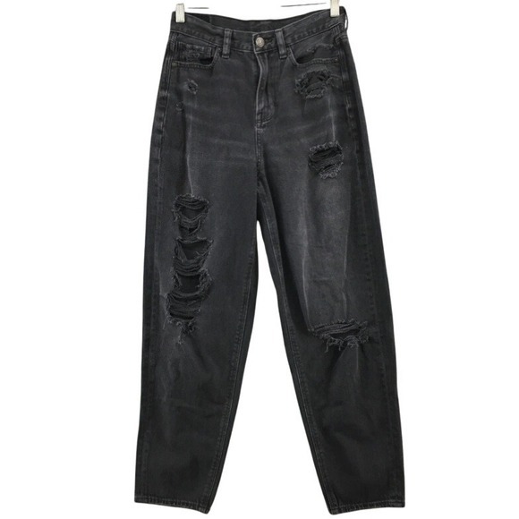 American Eagle Outfitters Denim - American Eagle Jeans Womens Size 2 Mom Jean Black Destroyed‎ Ripped High Rise